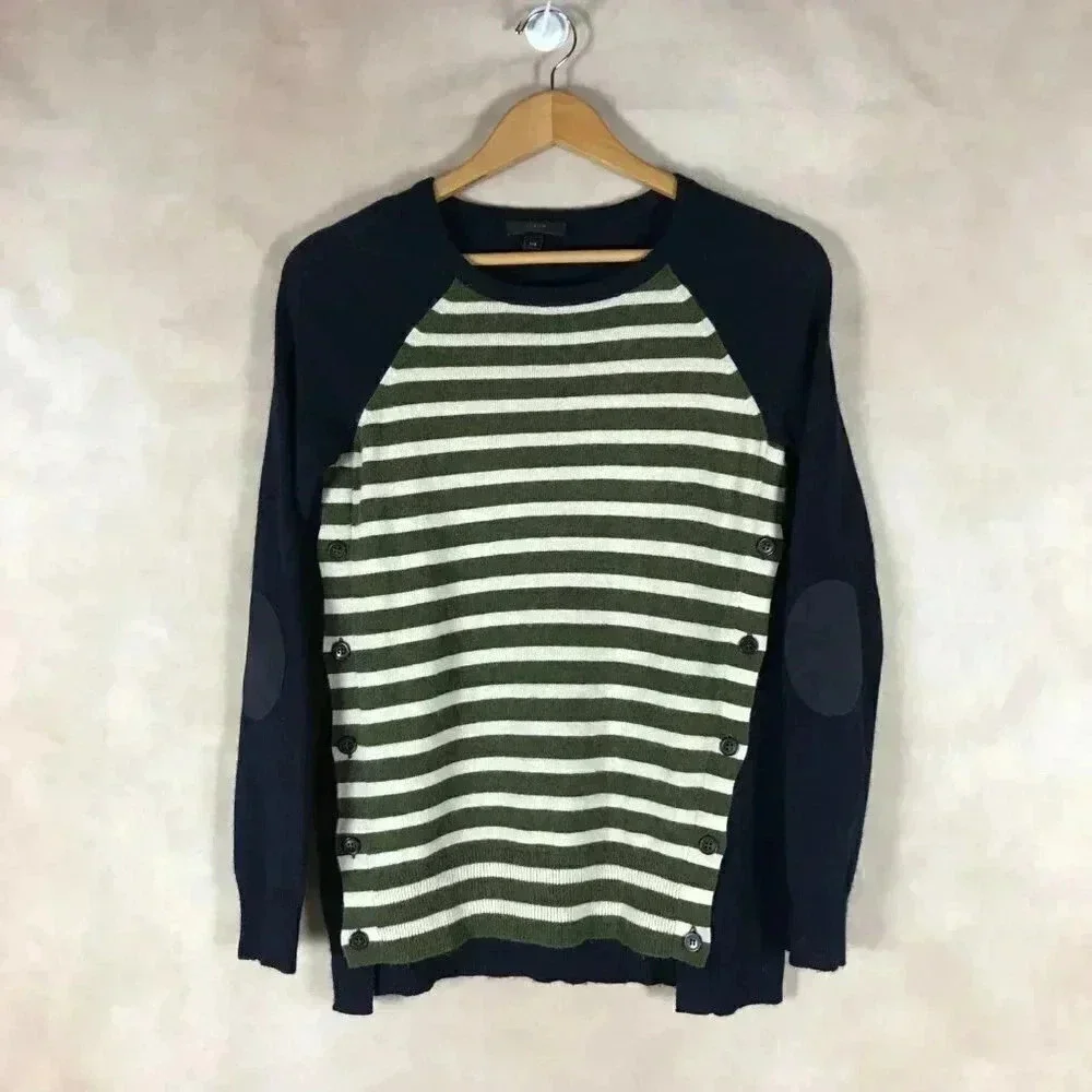 J.CREW Striped Elbow Patch Sweater XXS